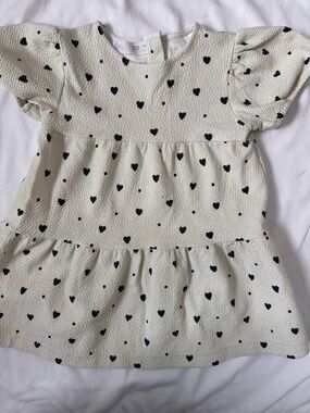 Zara Cream Dress with Black Heart Print